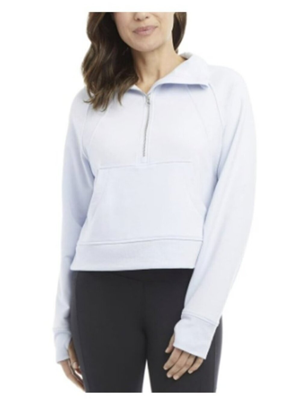 Danskin New Women's Mixed Rib Relaxed Oversized Half Zip Active Sweatshirt Blue
